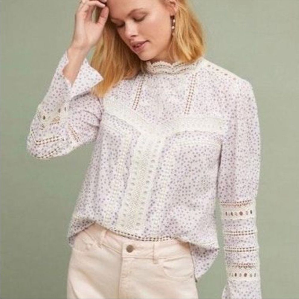 NWD Anthropologie Ranna Gill Purple Polka Dot Eyelet Top XS B-1274